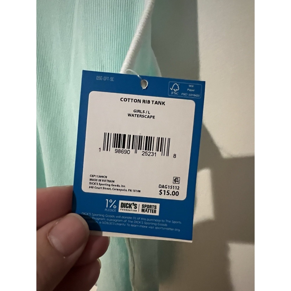 New DSG Girls Ribbed Ringer Racerback Tank Top Cotton Rib Size Large Aqua - Picture 4 of 6